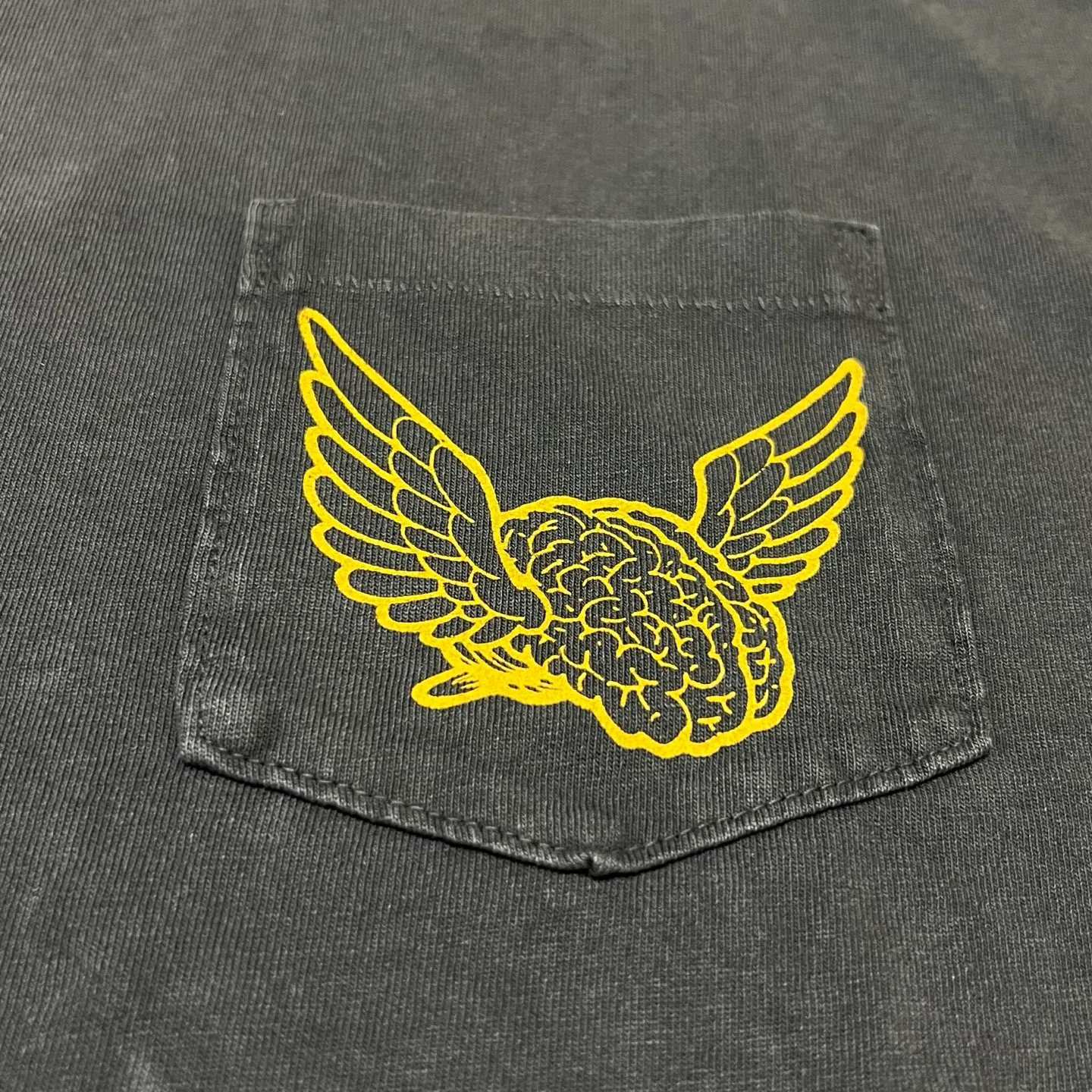 GALLERY DEPT. FLYING BRAIN POCKET TEE/WASHED BLACK Flying Brain Pocket TEE Washed Black S-XL Cylindrical Side Seam Seamless Genuine Fabric Heavy Industry Heavy Washing Garment Dyeing Bones with a Distinctive Old Feel Original American Loose Fit God Tailoring Original Same Main Mark/Washing Mark/Origin Mark